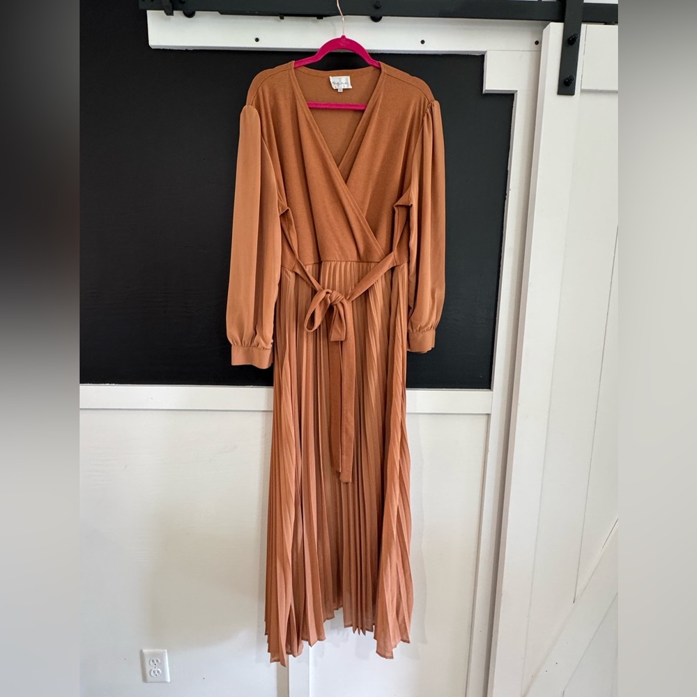 Elegant Tan Wrap Dress